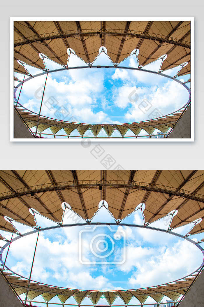 壮观露天式圆弧形钢材结构天井摄影图