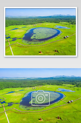 坝上草原的明珠七星湖景区航拍