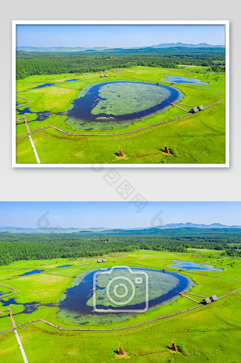 坝上草原的明珠七星湖景区航拍图片