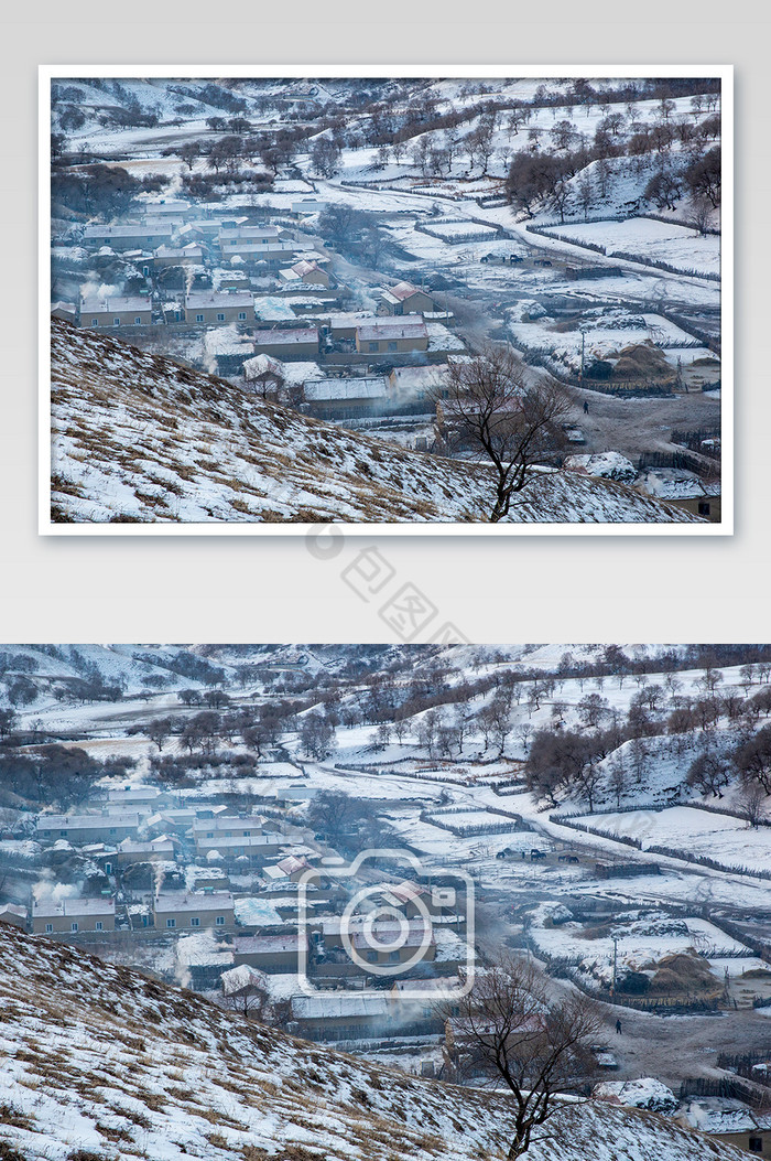 雪原村落生活风景图图片图片