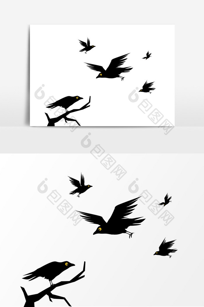 黑色卡通乌鸦飞鸟元素