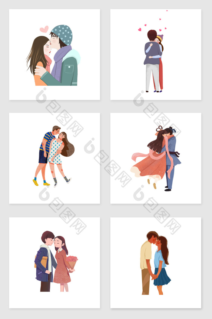 亲吻的情侣套图插画图片-包图网