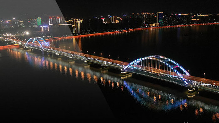 杭州钱江四桥复兴大桥夜景灯光秀航拍视频