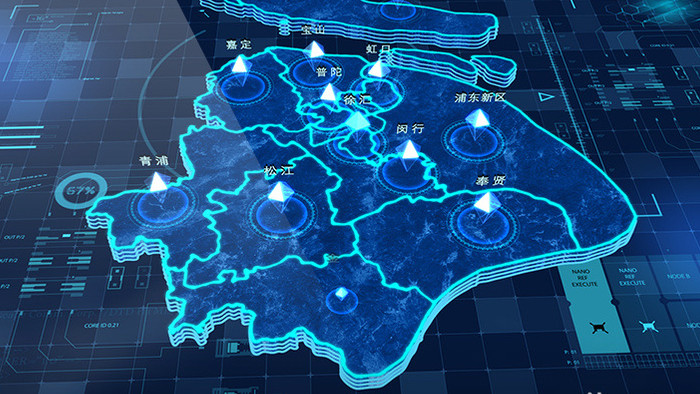 上海地图描边城市标记点辐射三维AE模板