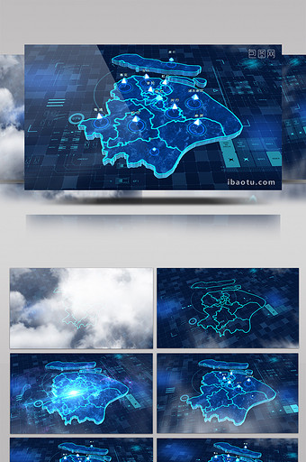 上海地图描边城市标记点辐射三维AE模板图片