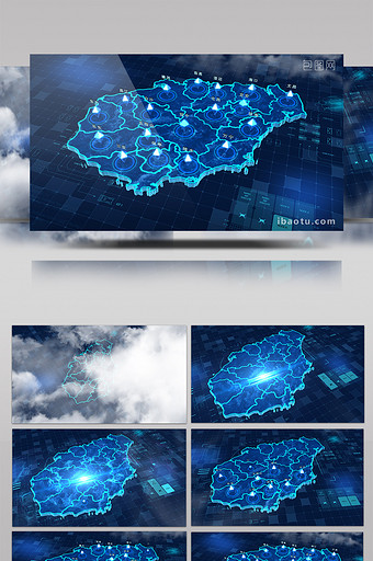 海南地图描边城市标记点辐射三维AE模板图片