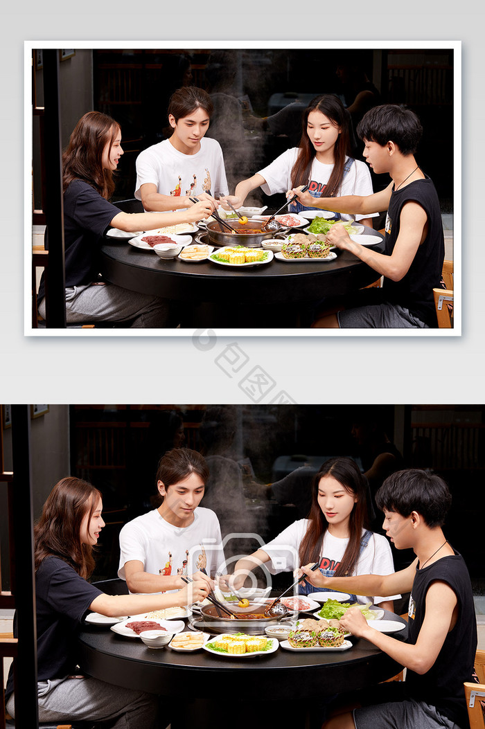 火锅中式餐饮食材四人聚会海报摄影图