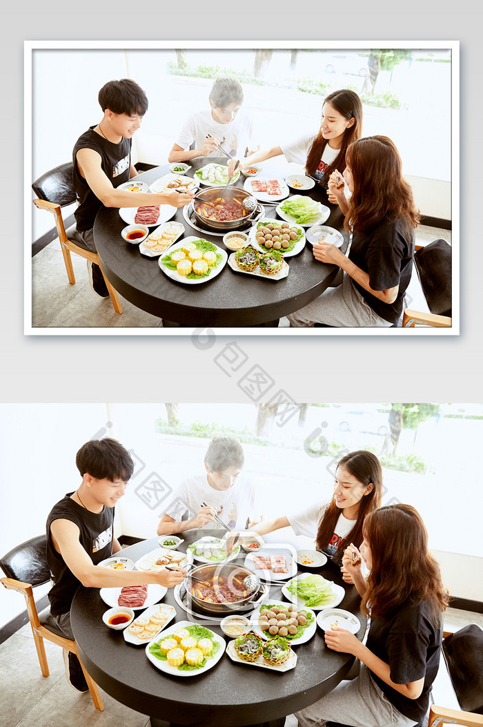 火锅中式餐饮聚餐夹菜俯拍海报摄影图