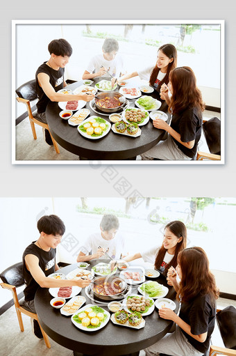 火锅中式餐饮聚餐夹菜俯拍海报摄影图图片