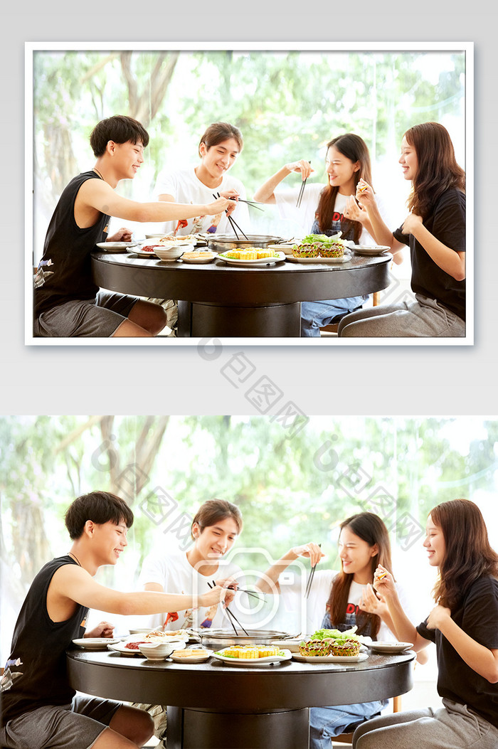 火锅中式餐饮团建聚餐四人海报摄影图
