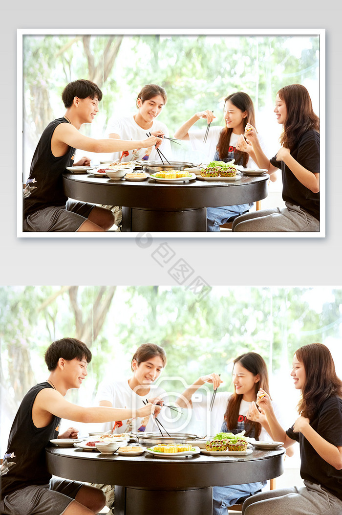 火锅中式餐饮团建聚餐四人海报摄影图图片