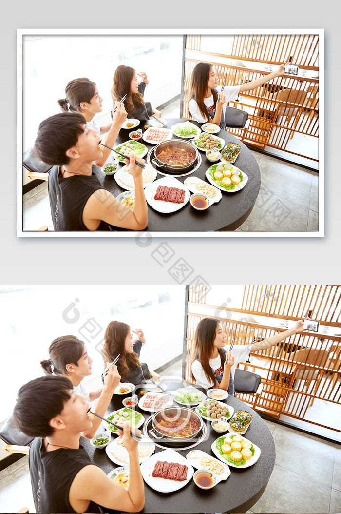 火锅中式餐饮团建聚会自拍海报摄影图