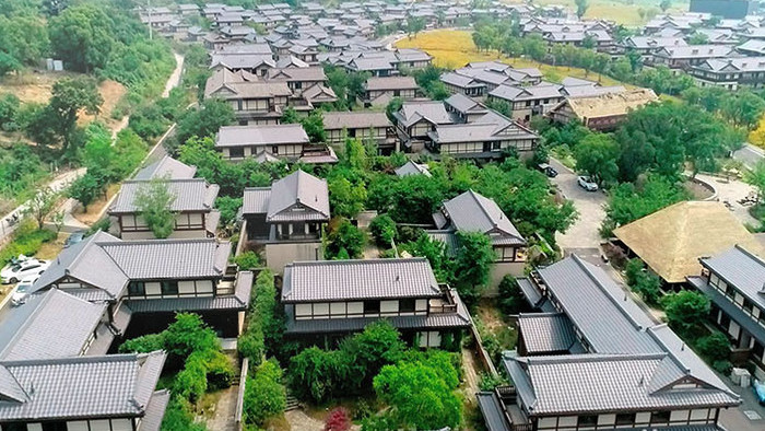 无锡拈花湾禅意胜地日式建筑风格花海航拍