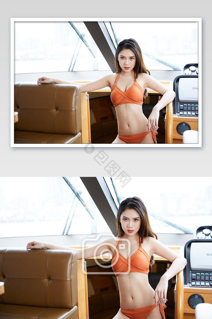 夏天海滨游艇船舱泳装比基尼美女图片