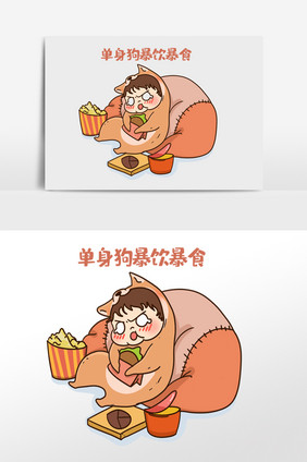 二次元表情包卡通漫画暴饮暴食的单身狗