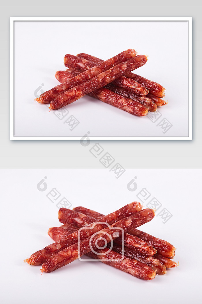 红色腊肠香肠猪肉肠年货白底美食摄影图片