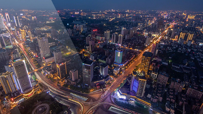 长沙高楼俯瞰城市延时摄影4K