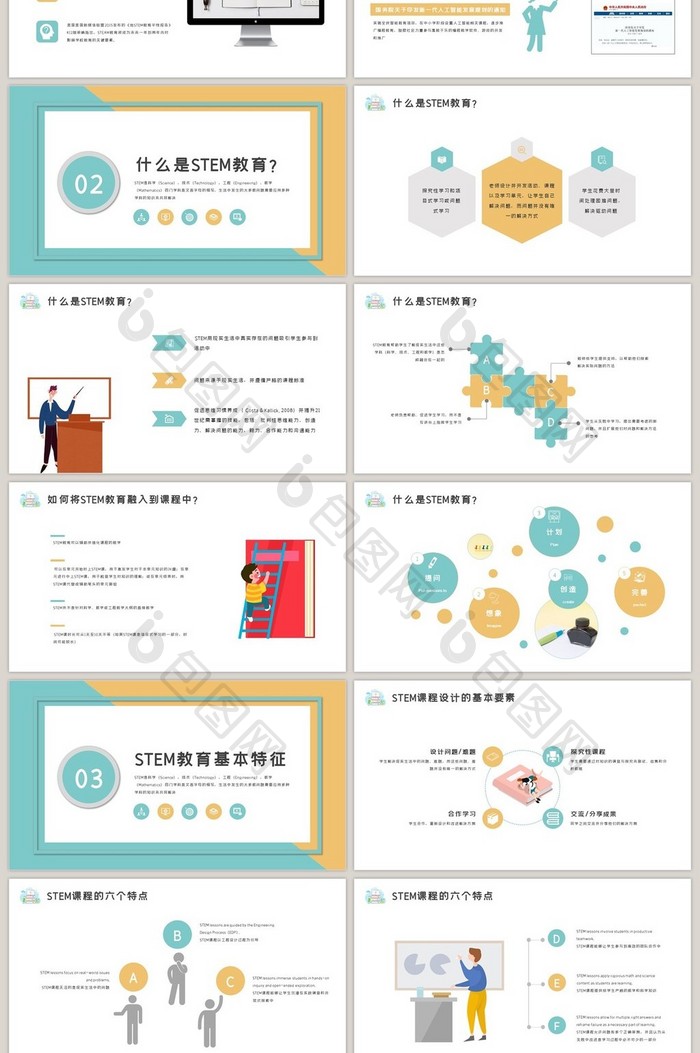 黄绿简约清新STEM教育培训PPT模板