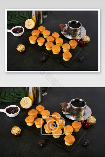 圆形小蛋糕面包咖啡零食早餐美食摄影图图片