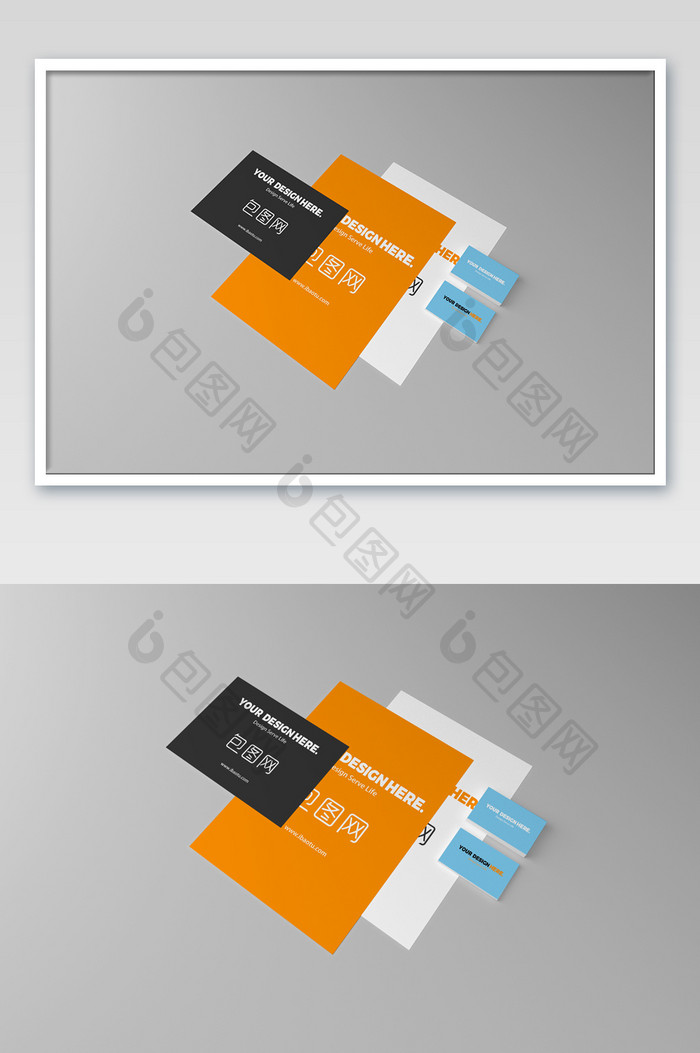 VI名片A4纸张摆列效果办公用品样机
