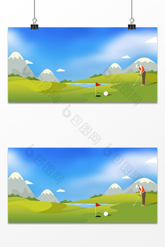 卡通扁平草地高尔夫球场背景图片