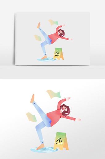 小心地滑滑倒女孩插画图片下载
