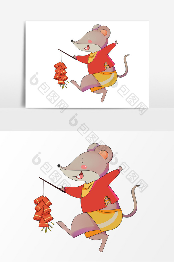 鼠鼠年形象拿着鞭炮的老鼠图片