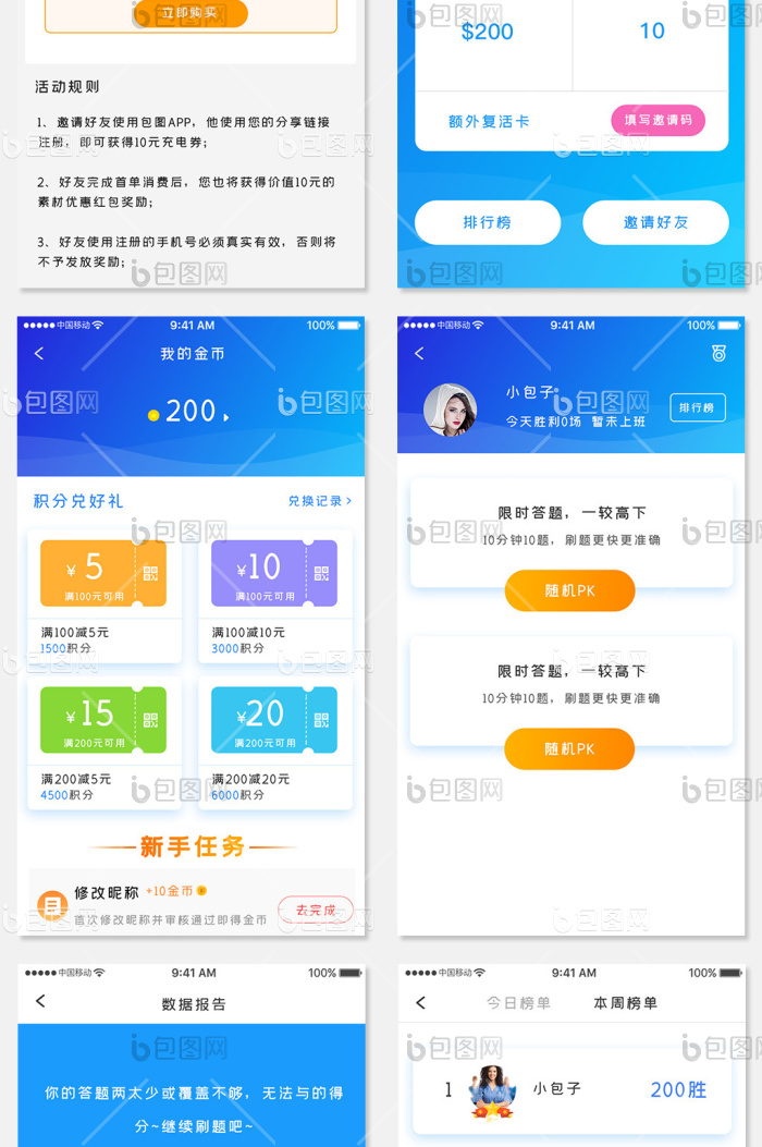 蓝色科技教育产品app全套UI移动界面-包图网