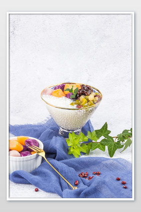 夏日清凉美食西米露芋圆蜜豆珍珠静物摄影图