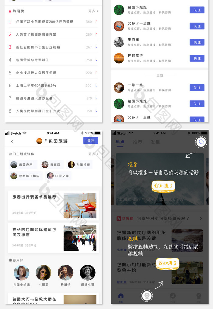 时尚新闻资讯话题论坛UI移动界面套图