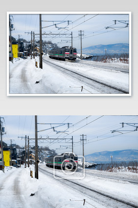 日本北海道雪景列车摄影图片