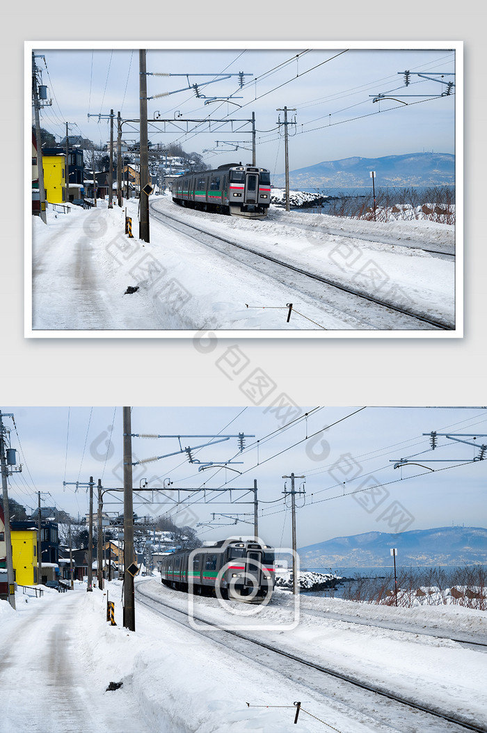 日本北海道雪景列车摄影图片图片