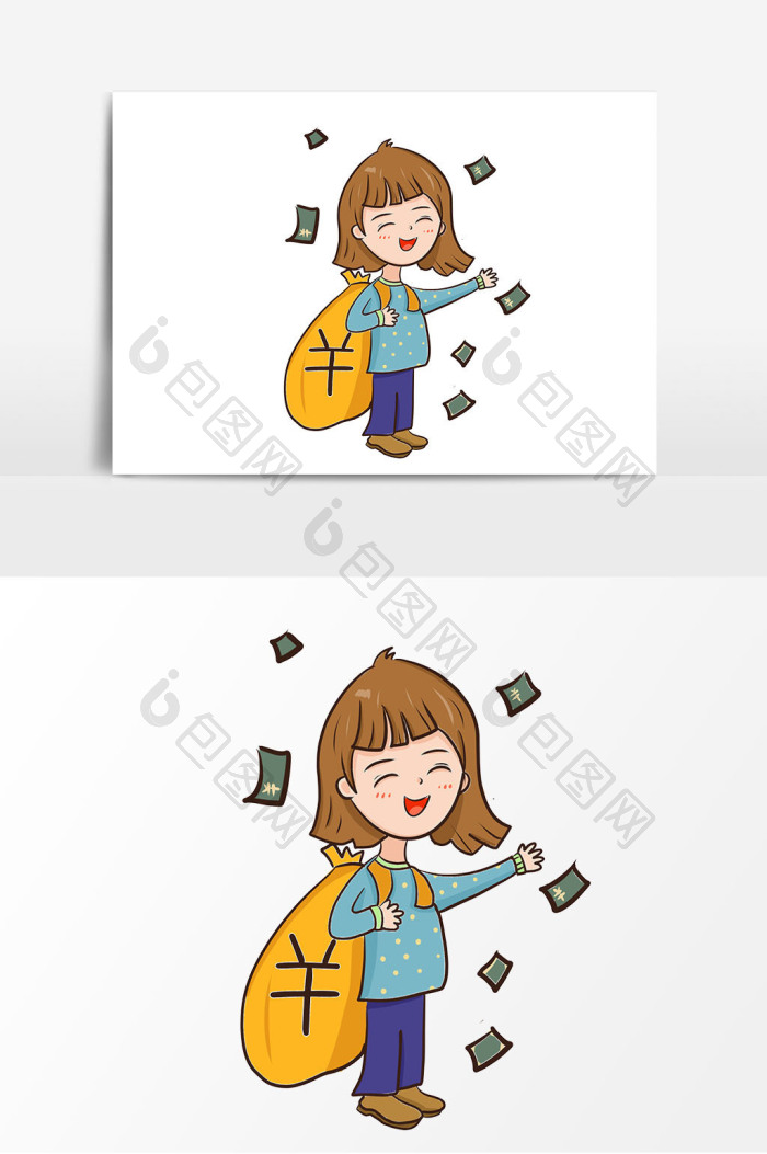 撒钱女孩png下载-包图网