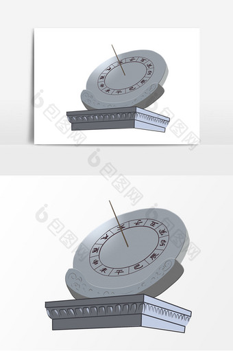 手绘蓝灰色日晷元素图片