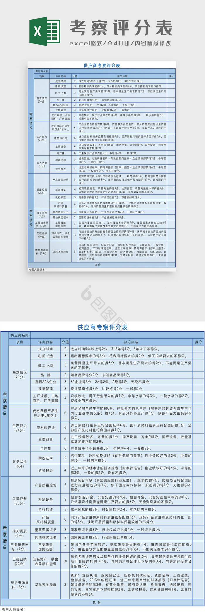 供应商考察评分表Excel模板