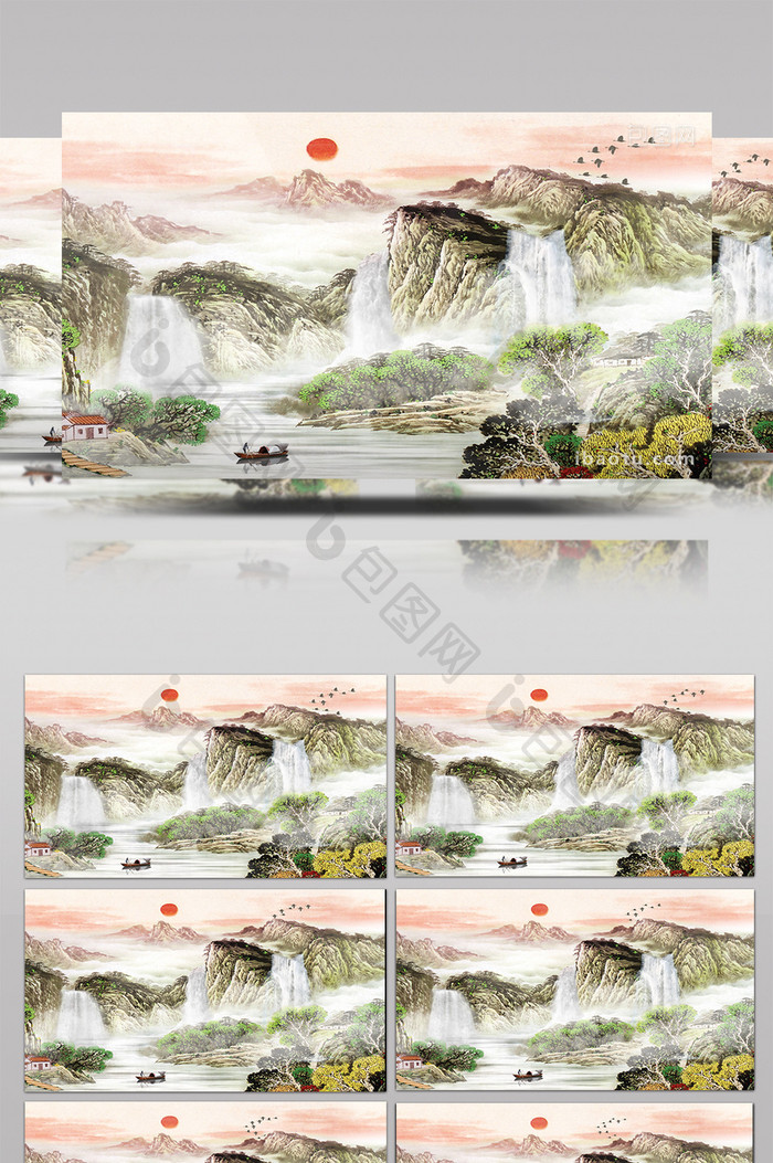 中国风唯美水墨山水瀑布动画特效素材背景