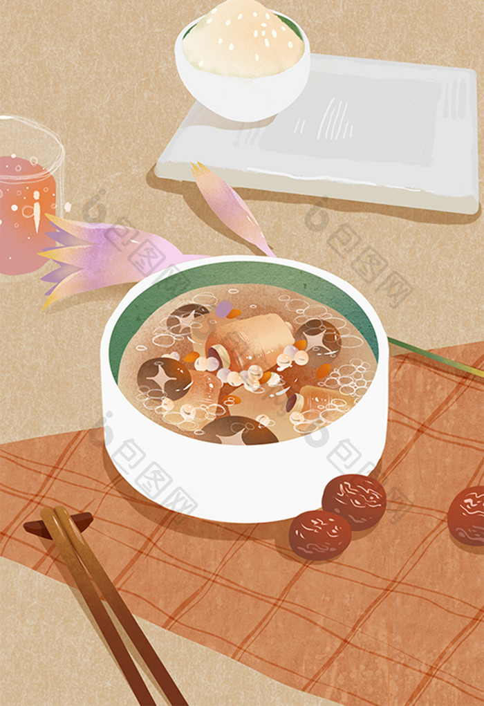 排骨薏米汤果汁汽水养生中餐米饭红枣美食