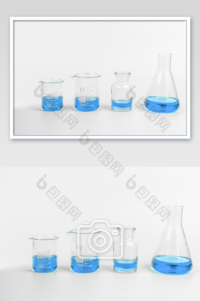 白底实验室器材烧杯的摄影图片