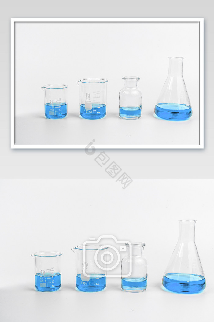 白底实验室器材烧杯的摄影图片