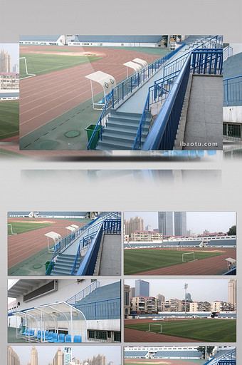 看台视角鸟瞰体育场全貌及场外休息亭实景图片