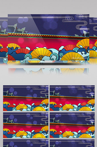 国潮扇子城墙舞台背景图片