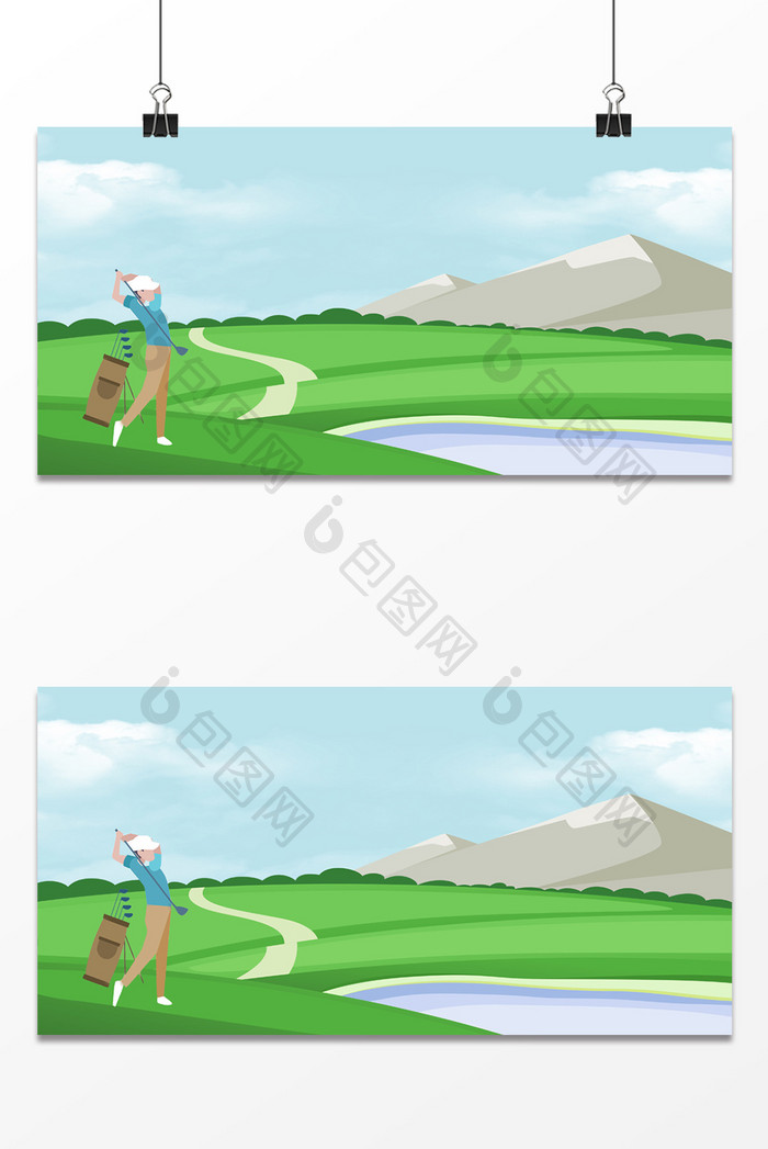 高尔夫体育运动草地风景广告海报背景图