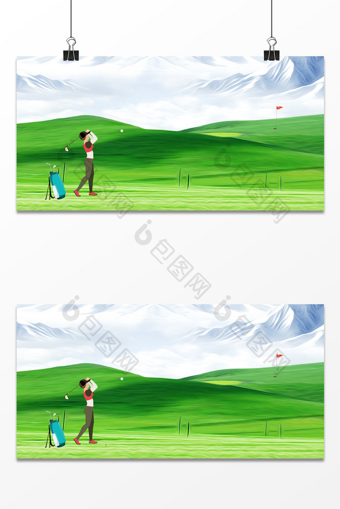 绿色草地风景高尔夫运动广告海报背景图