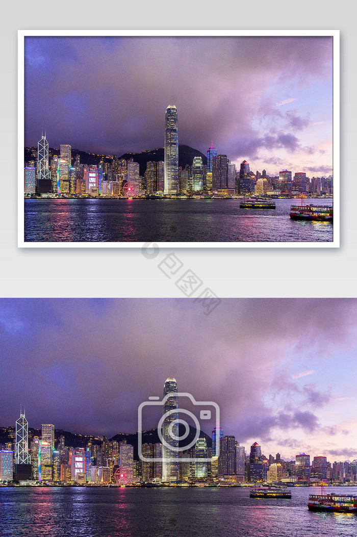 城市夜景风光傍晚黄昏维多利亚港建筑香港摄图片