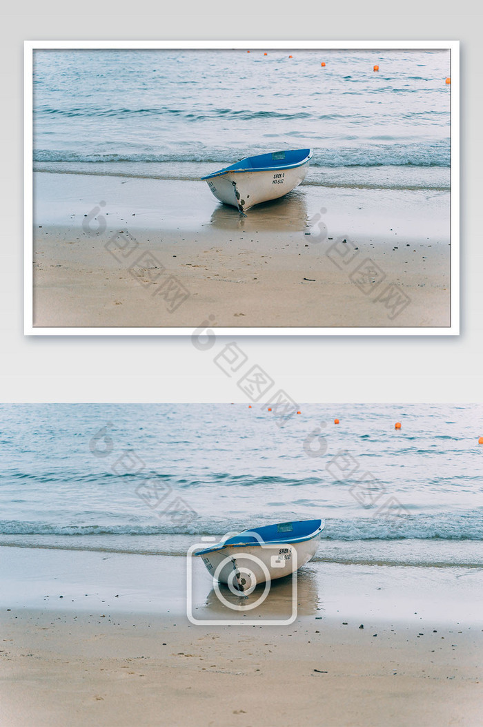 海边小船蓝色香港石澳渔船小清新摄影图图片图片