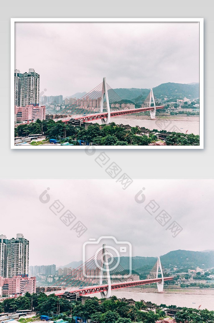 重庆长江大桥缆车长江夏季摄影图