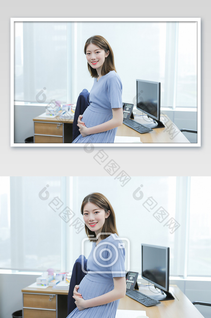 商务办公楼职场妈妈孕妇孕肚摄影图