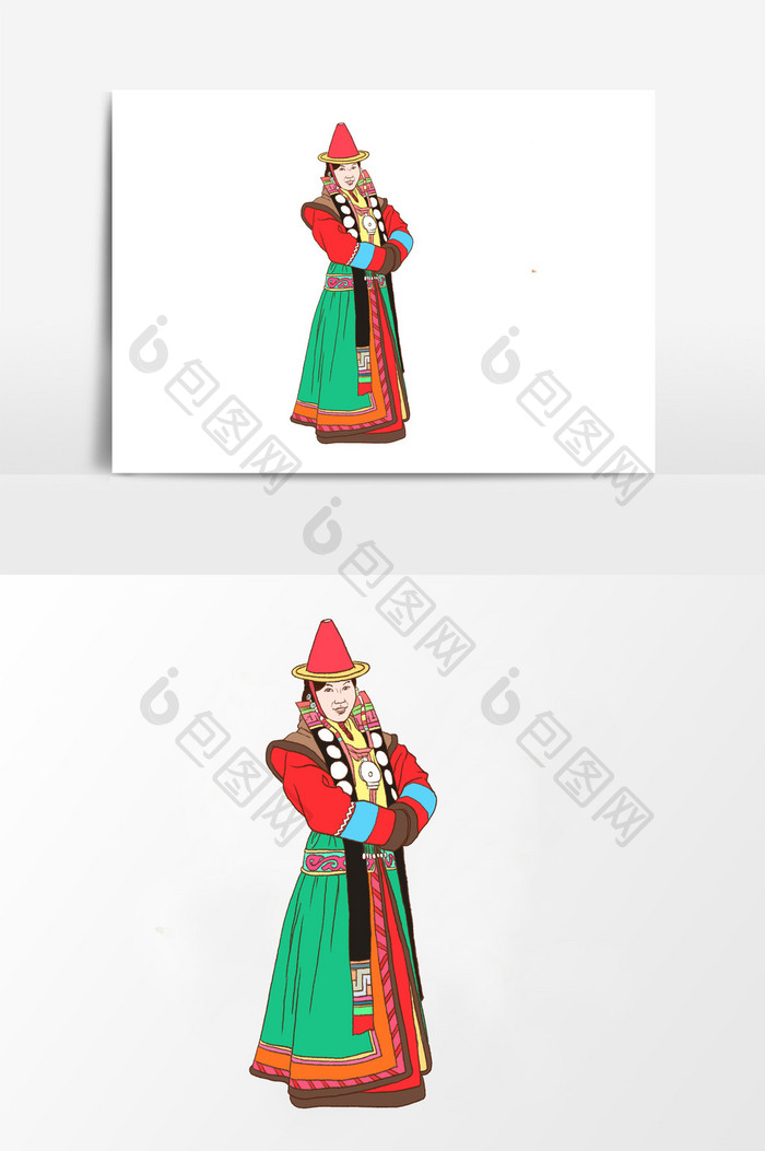 淡彩颜色蒙古族女子服饰元素