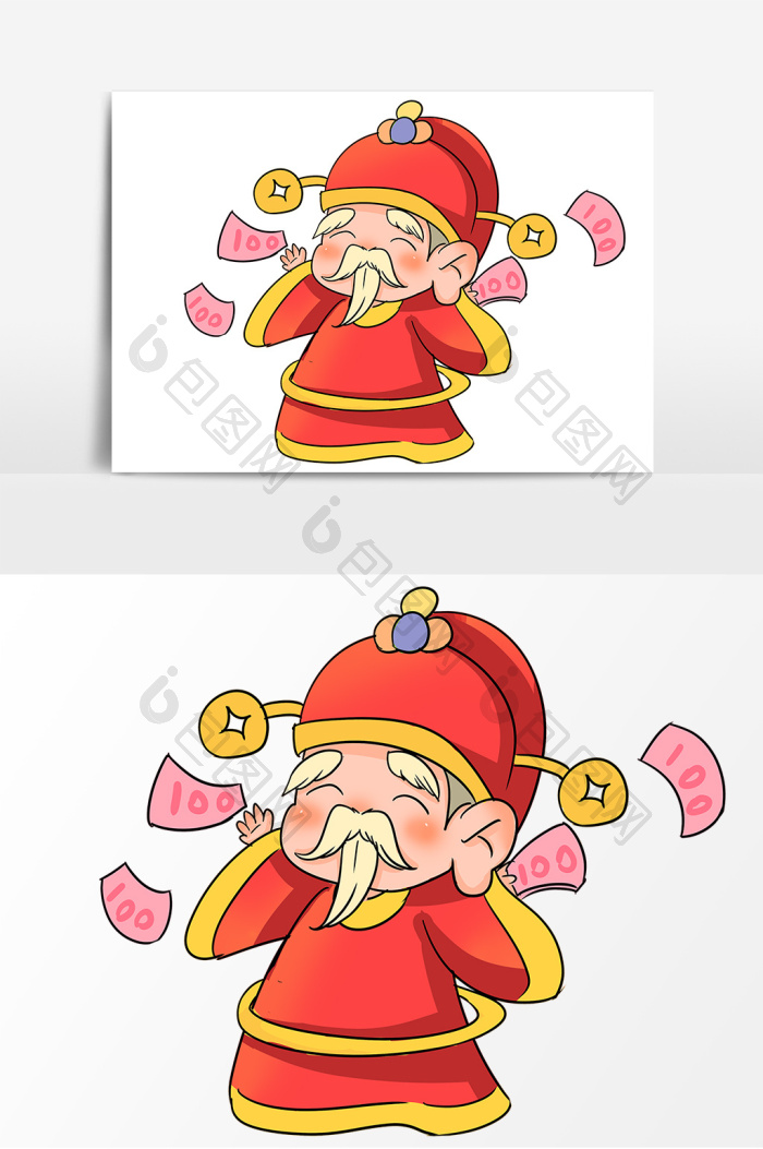 财神爷撒钱形象png下载-包图网