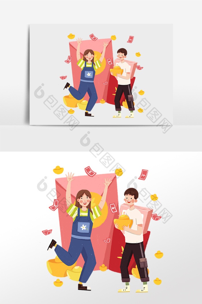 撒钱女孩插画png下载-包图网